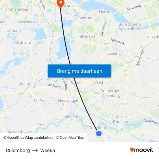 Culemborg to Weesp map