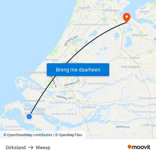Dirksland to Weesp map