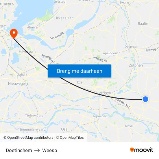 Doetinchem to Weesp map