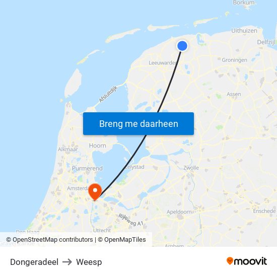 Dongeradeel to Weesp map