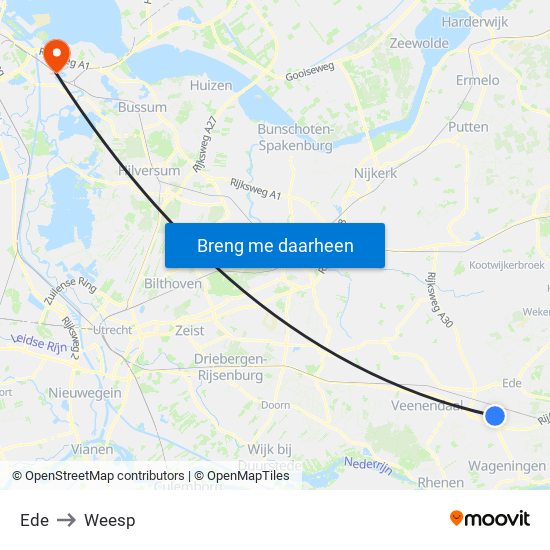 Ede to Weesp map