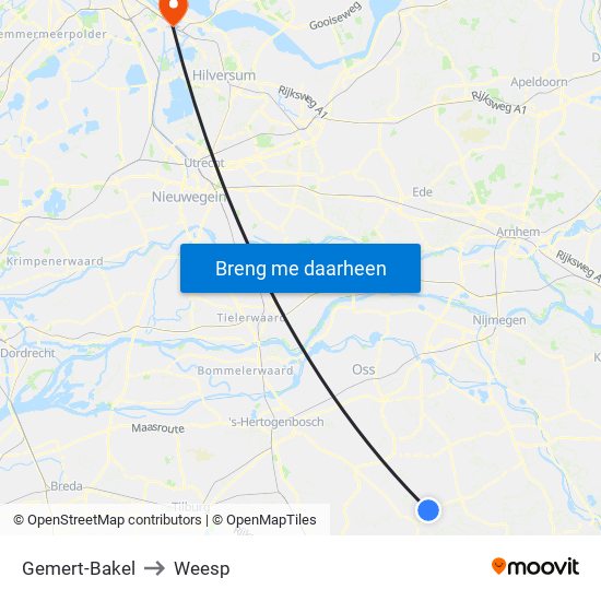 Gemert-Bakel to Weesp map