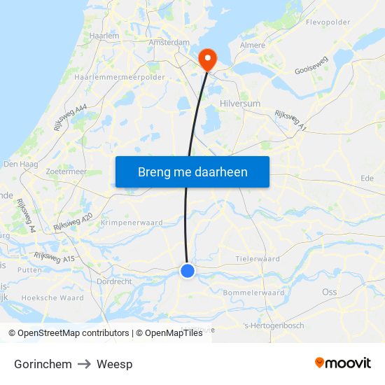 Gorinchem to Weesp map