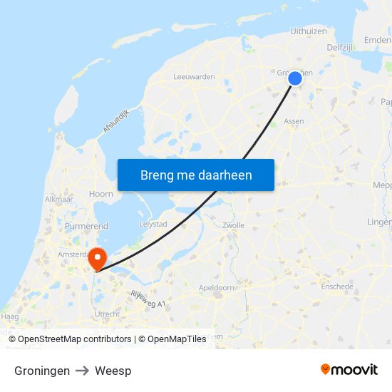 Groningen to Weesp map