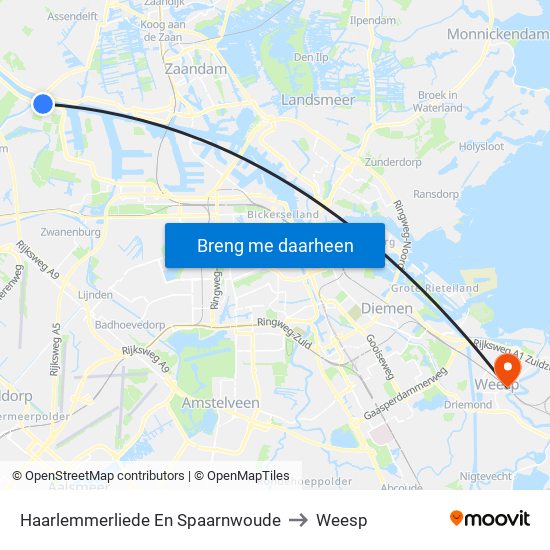 Haarlemmerliede En Spaarnwoude to Weesp map