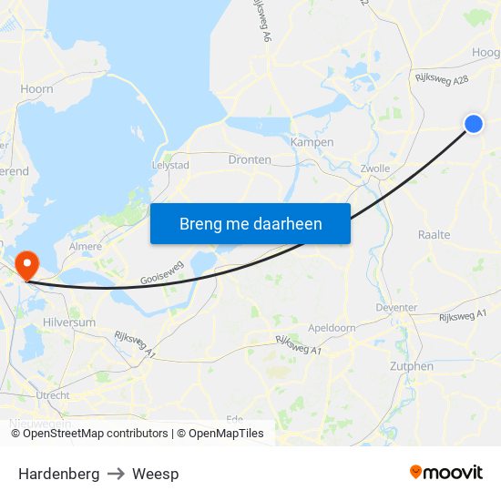 Hardenberg to Weesp map