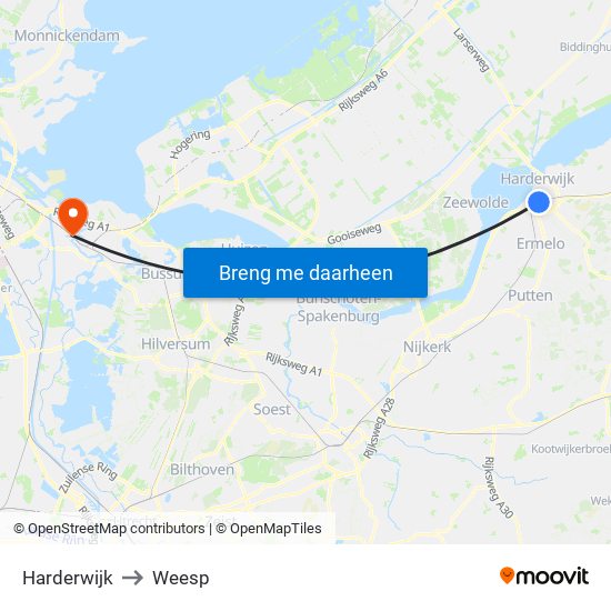 Harderwijk to Weesp map