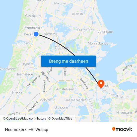 Heemskerk to Weesp map