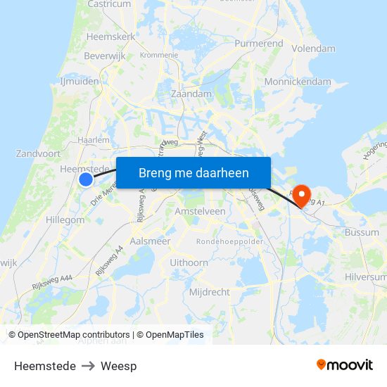 Heemstede to Weesp map