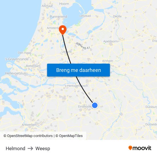 Helmond to Weesp map