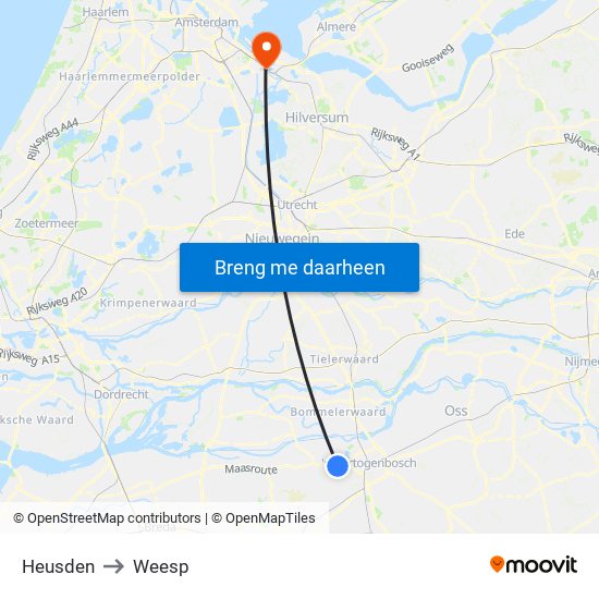 Heusden to Weesp map