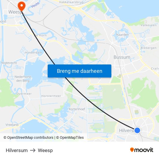 Hilversum to Weesp map