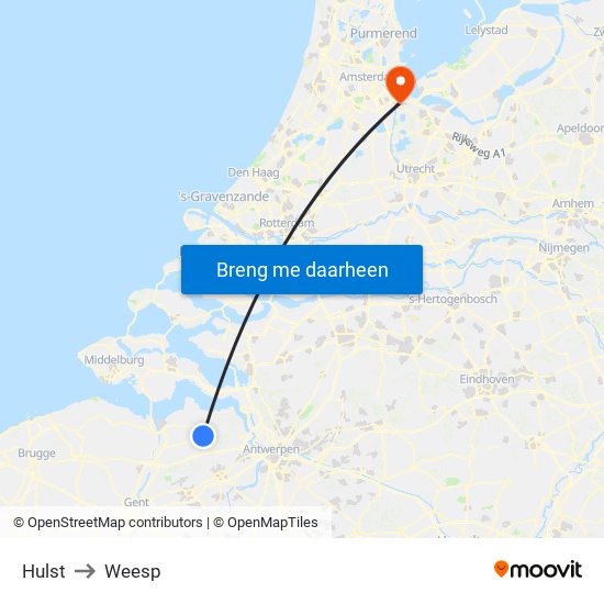 Hulst to Weesp map