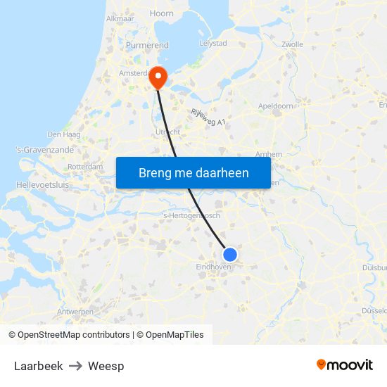 Laarbeek to Weesp map