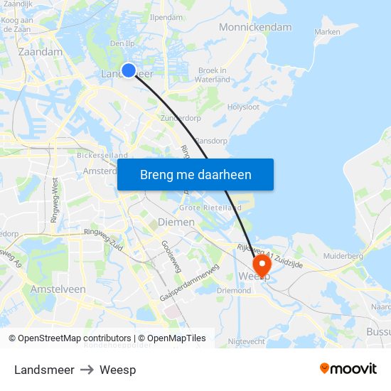 Landsmeer to Weesp map