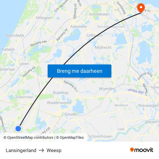 Lansingerland to Weesp map