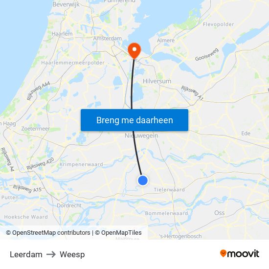Leerdam to Weesp map