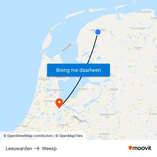 Leeuwarden to Weesp map