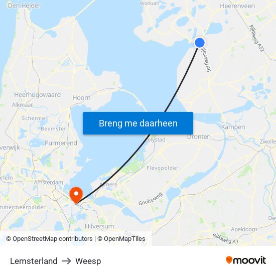 Lemsterland to Weesp map