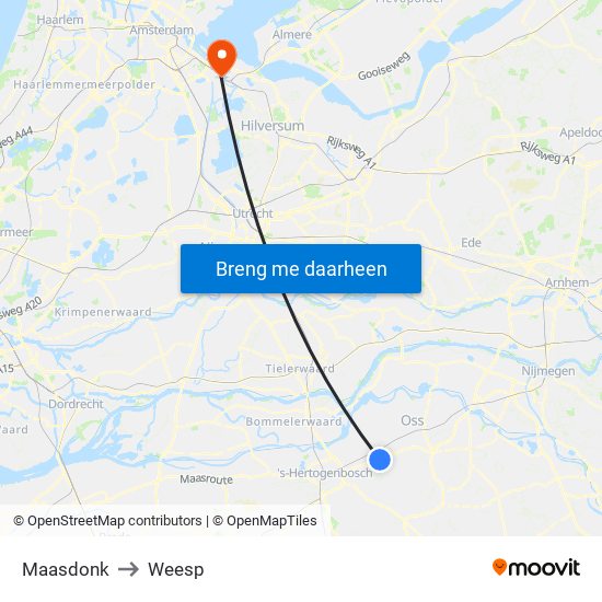 Maasdonk to Weesp map