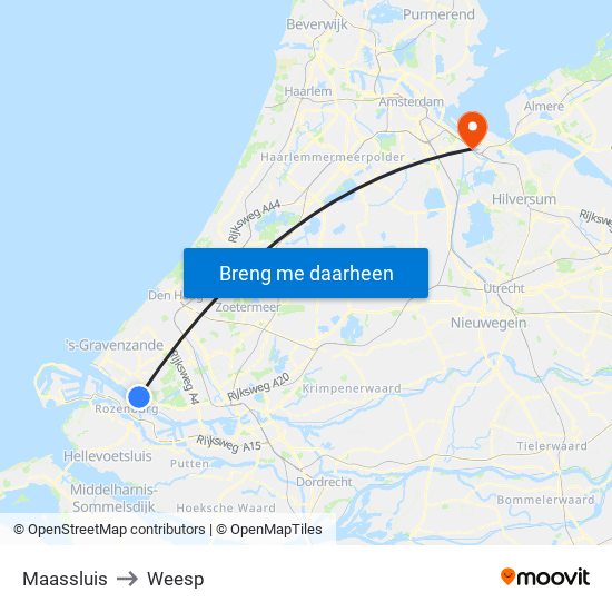 Maassluis to Weesp map