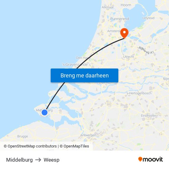 Middelburg to Weesp map