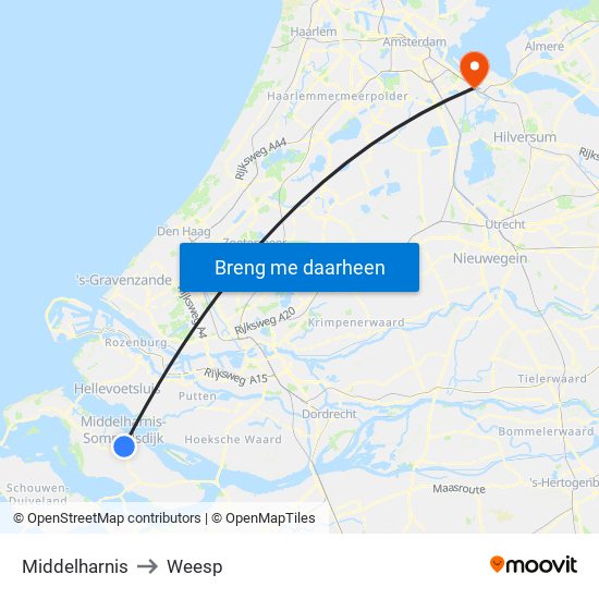 Middelharnis to Weesp map