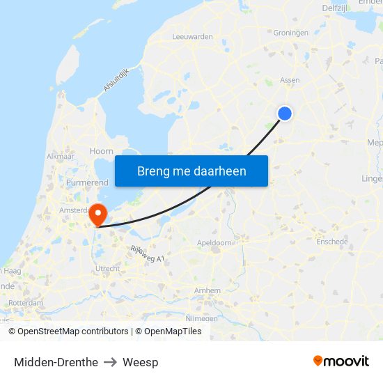 Midden-Drenthe to Weesp map