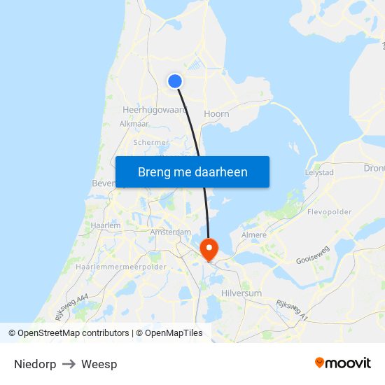Niedorp to Weesp map