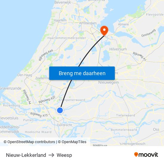 Nieuw-Lekkerland to Weesp map