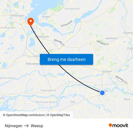 Nijmegen to Weesp map