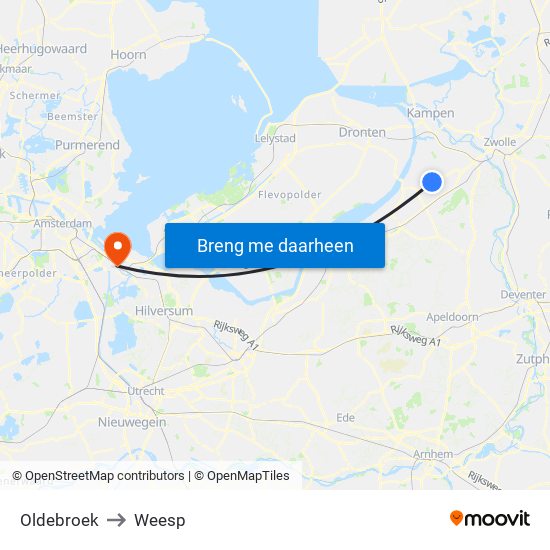Oldebroek to Weesp map