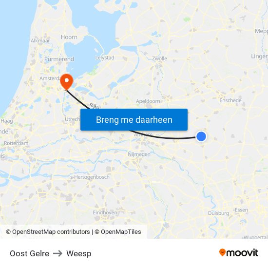Oost Gelre to Weesp map