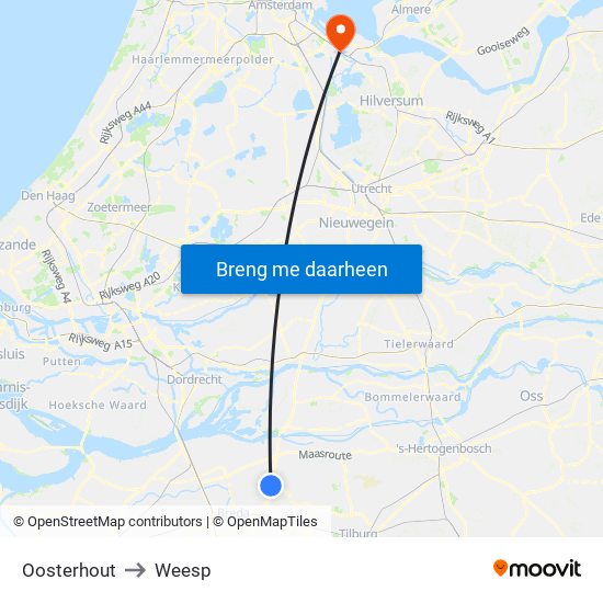 Oosterhout to Weesp map