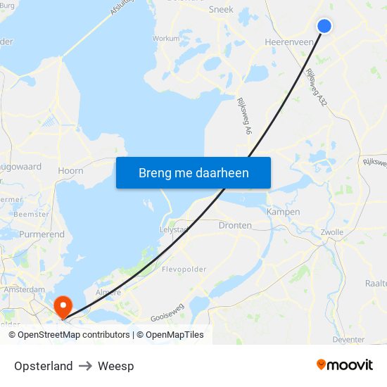 Opsterland to Weesp map