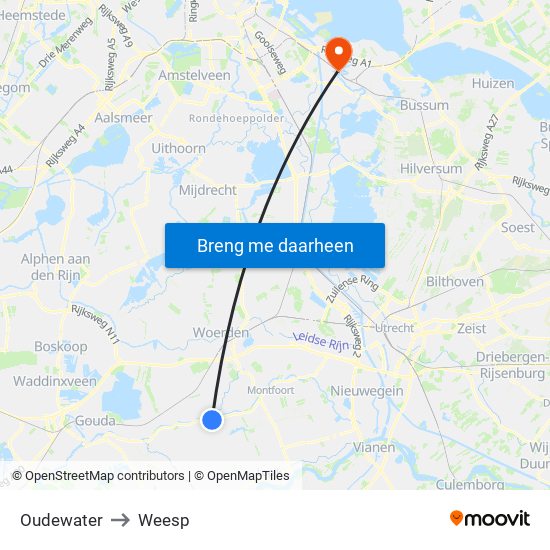 Oudewater to Weesp map