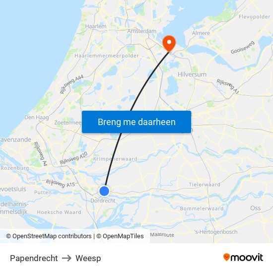 Papendrecht to Weesp map