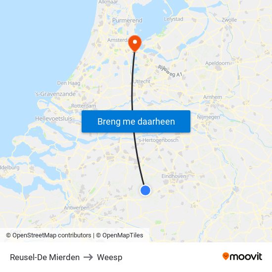 Reusel-De Mierden to Weesp map