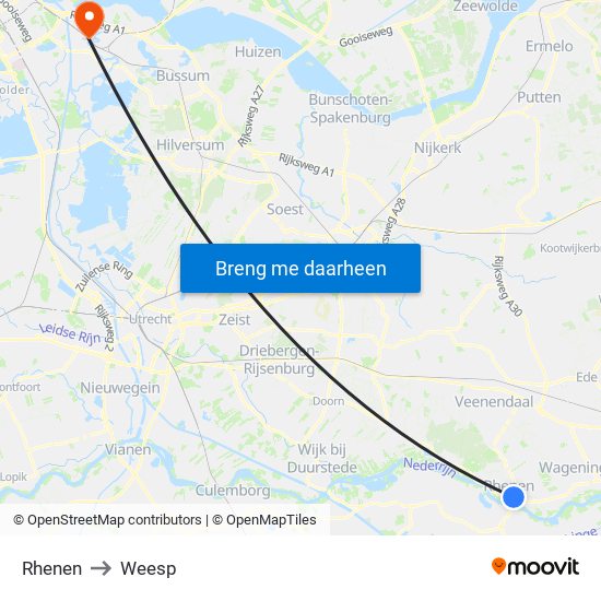 Rhenen to Weesp map