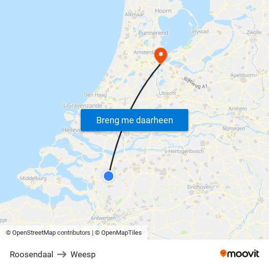 Roosendaal to Weesp map