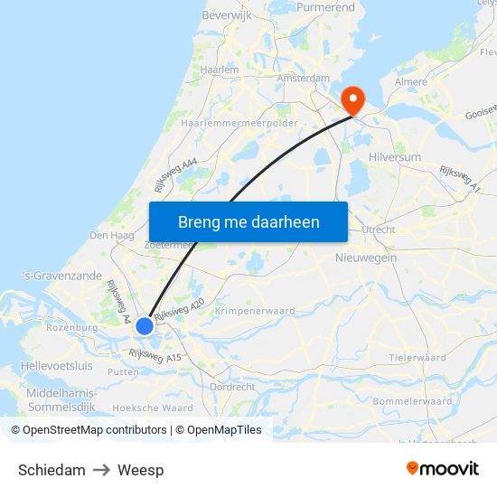 Schiedam to Weesp map