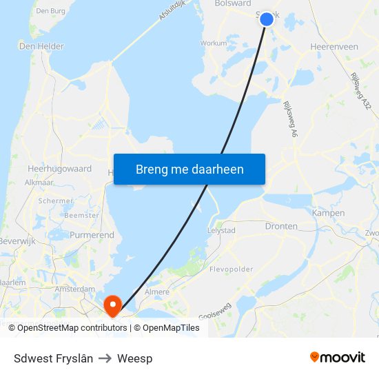 Sdwest Fryslân to Weesp map