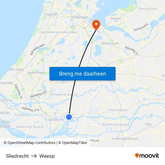 Sliedrecht to Weesp map