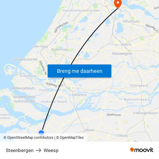 Steenbergen to Weesp map