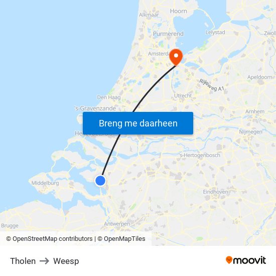 Tholen to Weesp map