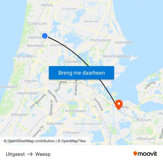 Uitgeest to Weesp map