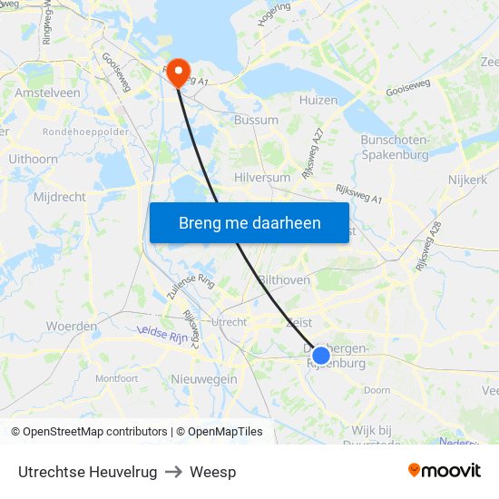 Utrechtse Heuvelrug to Weesp map