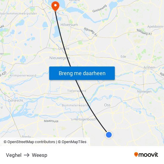 Veghel to Weesp map