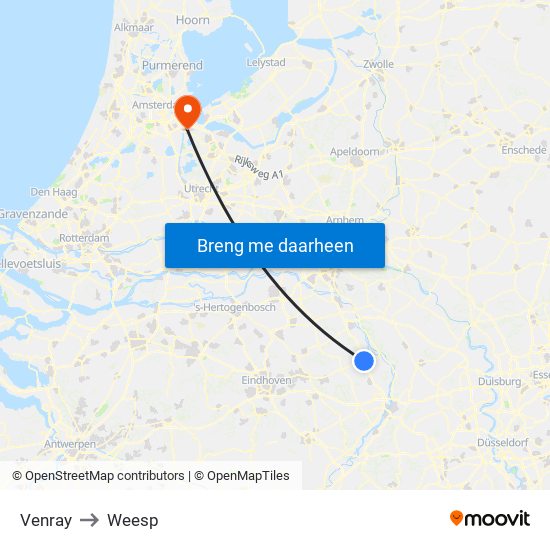 Venray to Weesp map