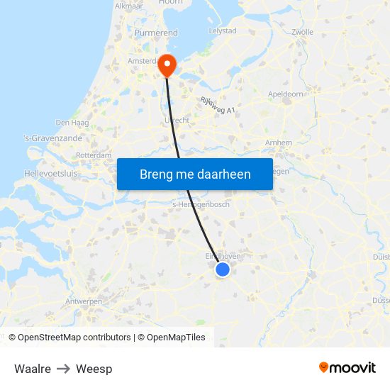 Waalre to Weesp map